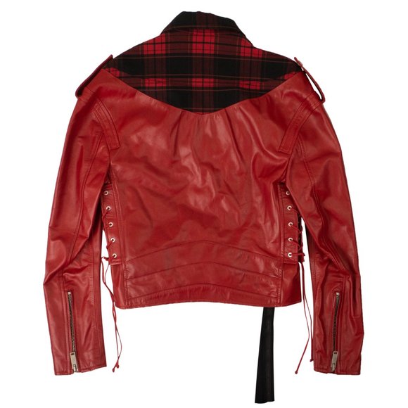 UNRAVEL PROJECT Red Leather Hybrid Biker Jacket Size 4/40 $2310 - Picture 4 of 5